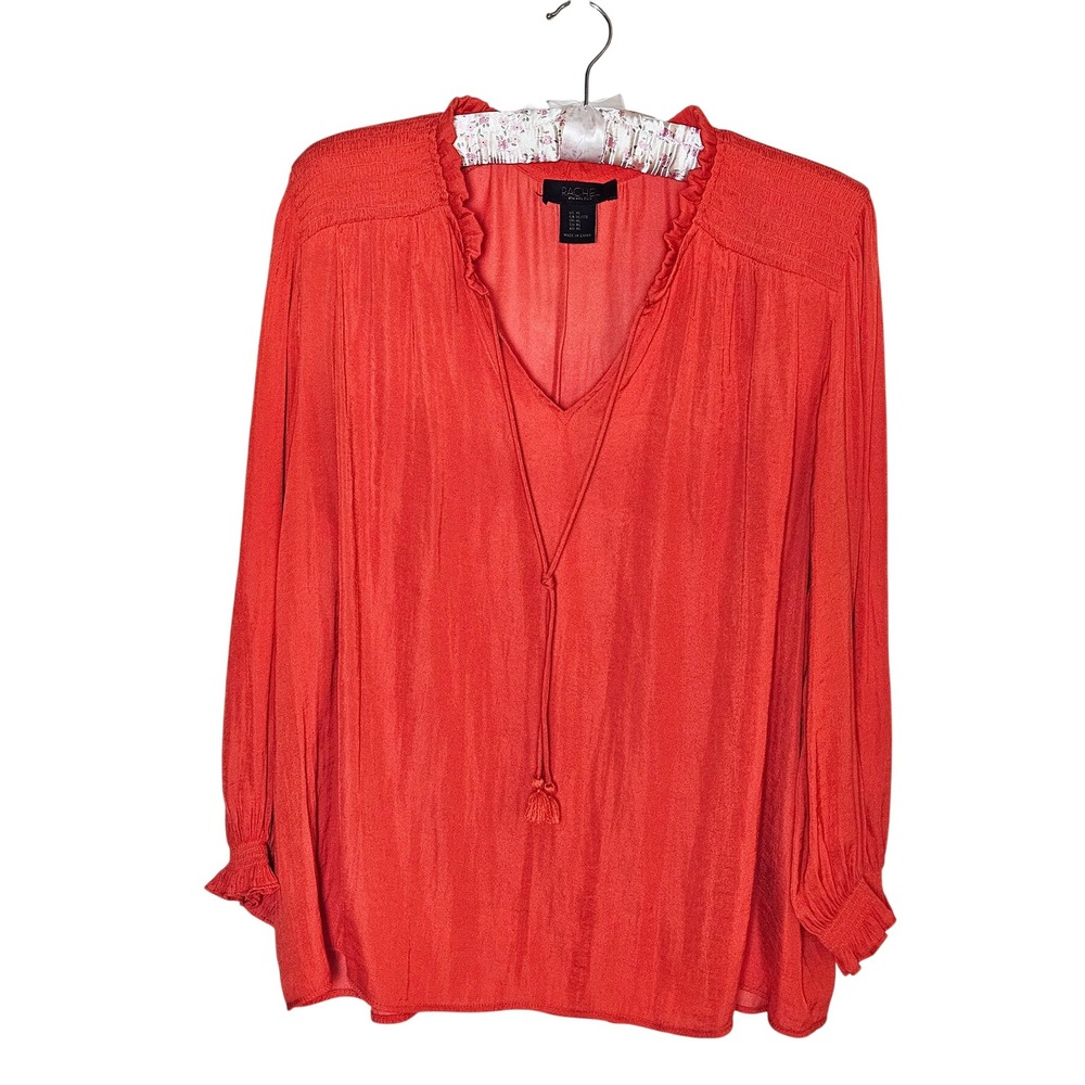 Rachel Rachel Roy Poppy Red Smocked Ruffle V-Neck Peasant Blouse XL